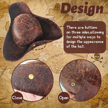 Brown Faux Leather Pirate Hat,Tricorn Pirate Hat,Novelty Leather Pirate Hat for Men Women Halloween Costume Accessories,Cosplay