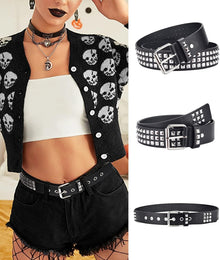 Studded Belts Women Y2K Stud Punk Rock Woman Girls Black Waist Belt for Cosplay Halloween