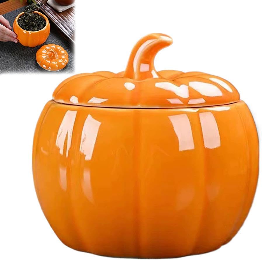 Pumpkin Shape Candy Jar, Halloween Loose Tea Jar Coffee Sugar Storage Pot, Food Storage Jar for Tea, Coffee, Spices, Sugar, Cookies, Pickle