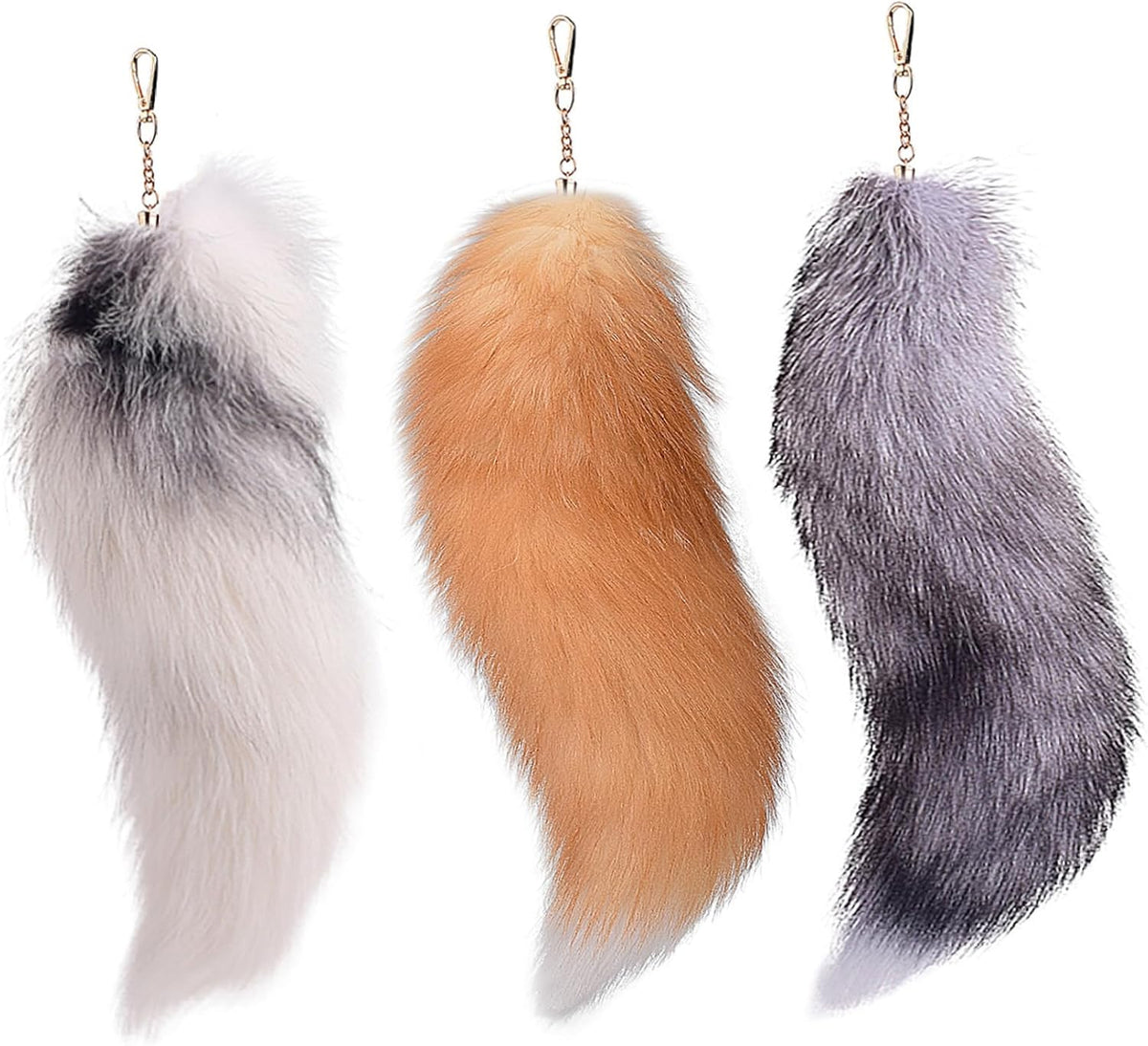 3 Pcs Therian Tail, 15.8 Inch Long Therian Fox Tail with Clasp, Halloween Soft Fluffy Fox Tail Keychain, Hanging Fox Tails for Women Adult Handbag Backpack