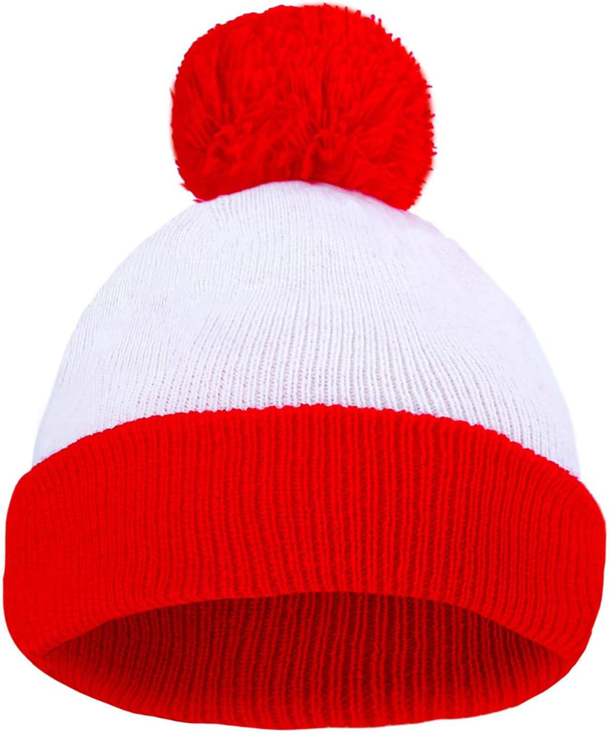 Adult Halloween Red White Beanie Waldo Hat Christmas Pom Pom Striped Knit Hat