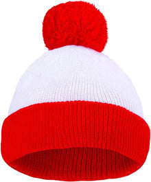 Adult Halloween Red White Beanie Waldo Hat Christmas Pom Pom Striped Knit Hat