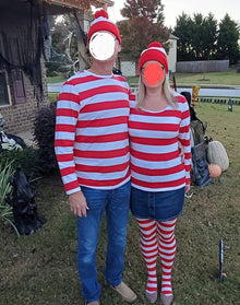 Adult Halloween Red White Beanie Waldo Hat Christmas Pom Pom Striped Knit Hat