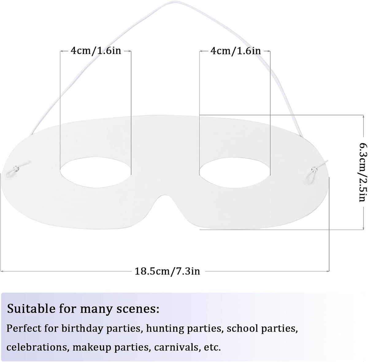 100 Pack White Paper Eye Masks, Plain Masquerade Mask Blank Masks Decorate for Cos-Play, Halloween Party