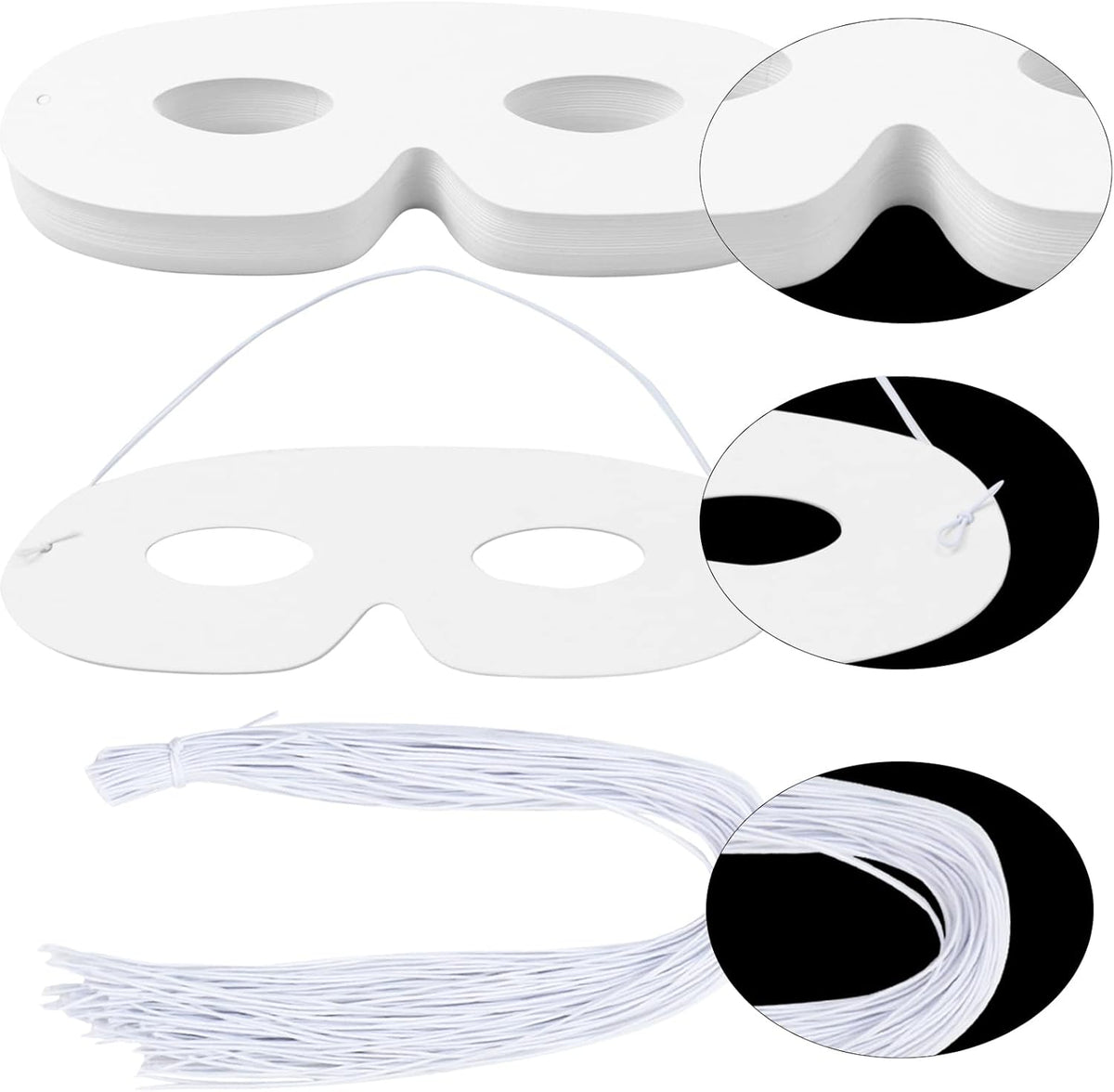 100 Pack White Paper Eye Masks, Plain Masquerade Mask Blank Masks Decorate for Cos-Play, Halloween Party