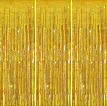 3 Pack Gold Backdrop Birthday Decorations Foil Curtain Streamers Dance Party Photo Booth Props for Bachelorette Christmas Halloween New Years Eve Supplies -