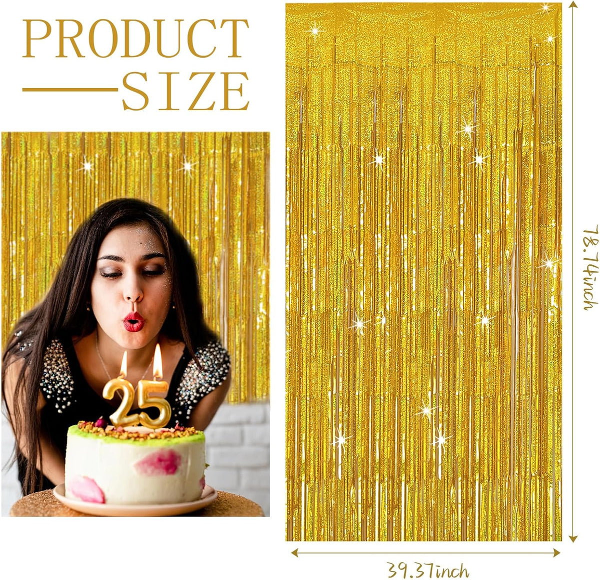 3 Pack Gold Backdrop Birthday Decorations Foil Curtain Streamers Dance Party Photo Booth Props for Bachelorette Christmas Halloween New Years Eve Supplies -