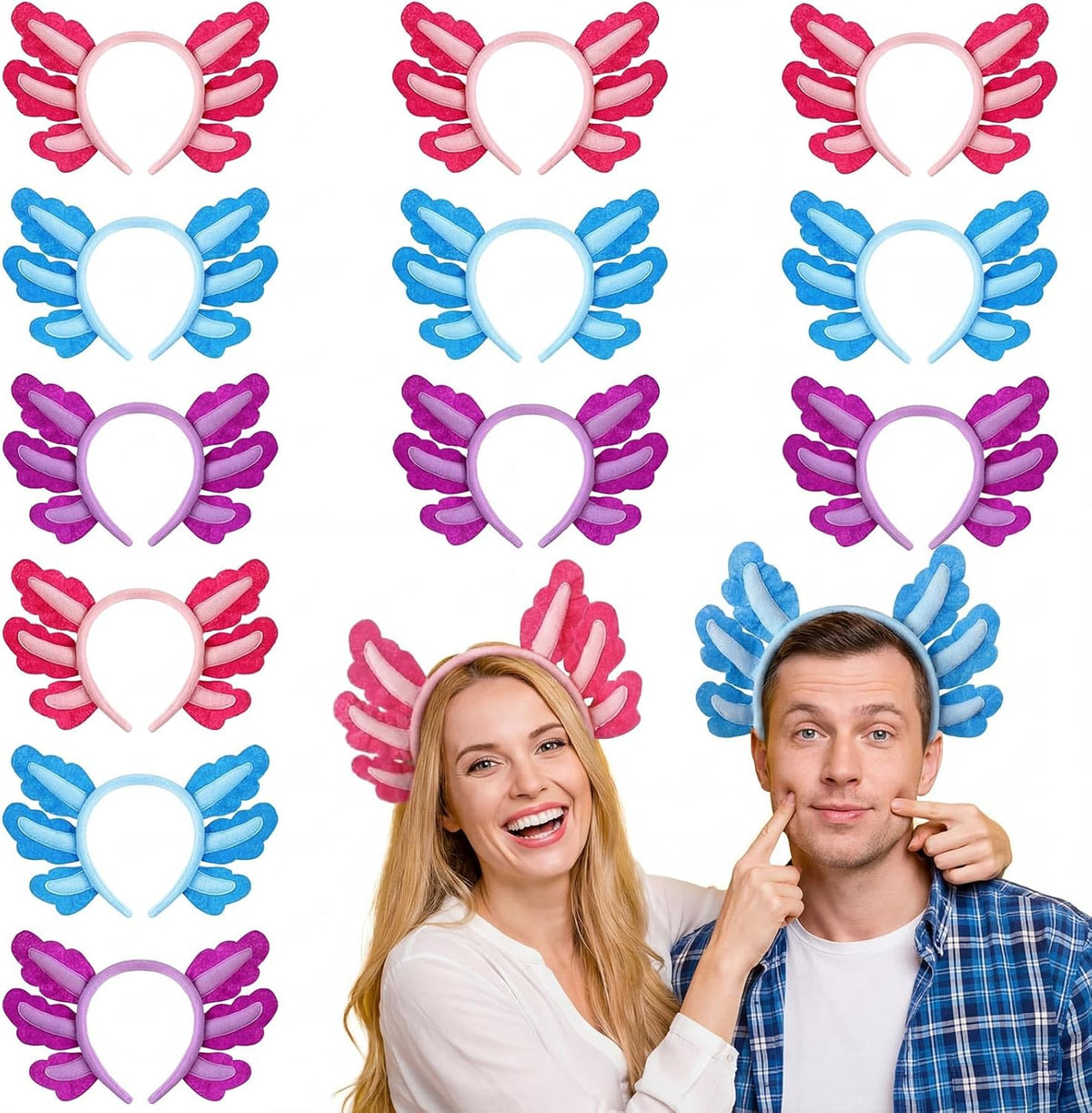 12 Pcs Halloween Axolotl Costume Headband Animal Ear Hair Hoop Headpiece Cosplay Party Favor for Women Adult Christmas Birthday Decor Accessory -