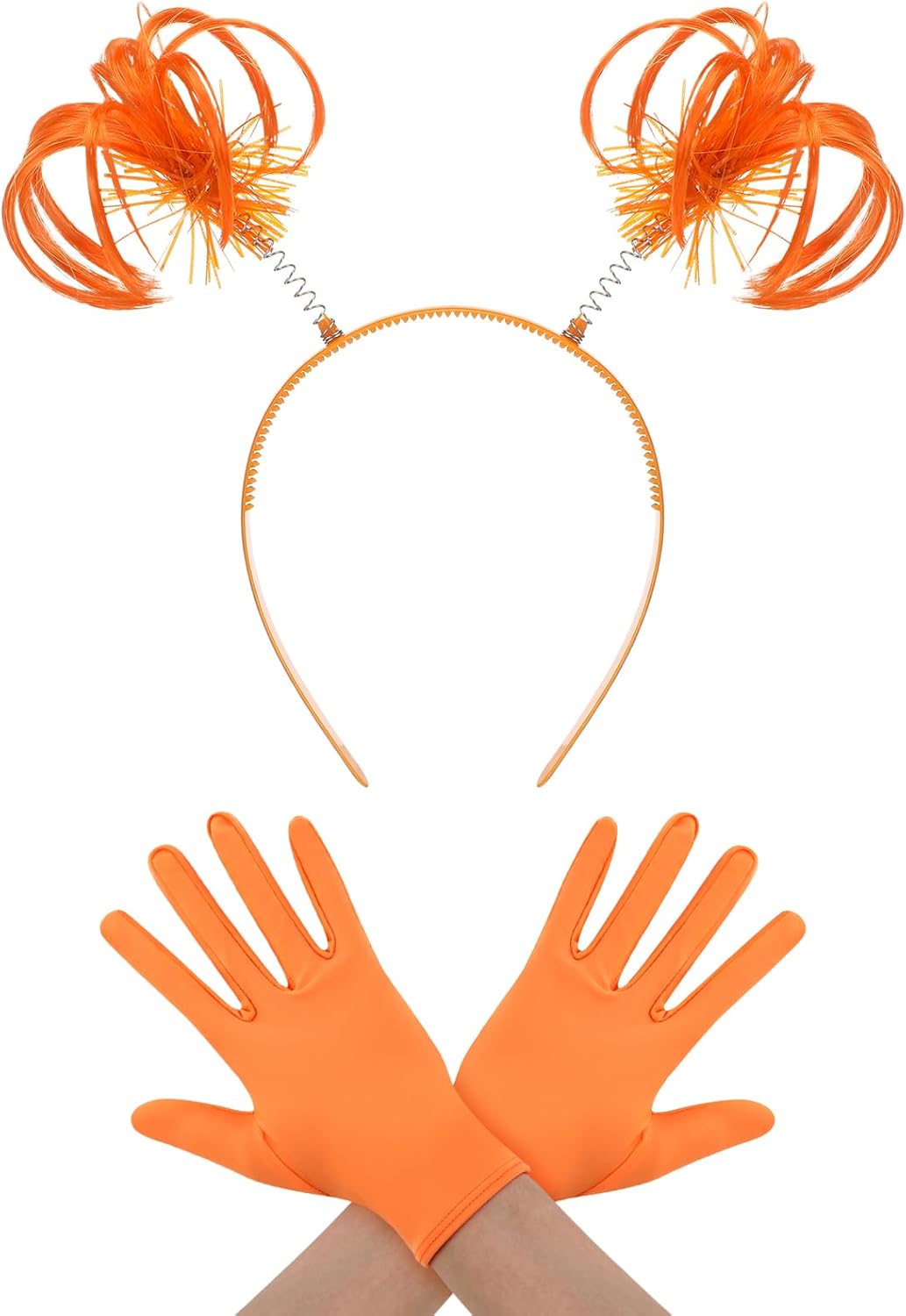 Halloween Dress up Set Included Orange Wig and Wrist Spandex Gloves Headband Ponytails Head Bopper Cosplay Costume for Women Men Adult Party Supplies Headwear Accessory -