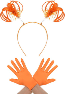 Halloween Dress up Set Included Orange Wig and Wrist Spandex Gloves Headband Ponytails Head Bopper Cosplay Costume for Women Men Adult Party Supplies Headwear Accessory -