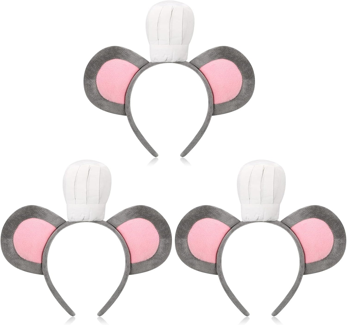 3 Pcs Mouse Headband with Chef Hat Cartoon Costume for Halloween Cosplay Party Decoration -