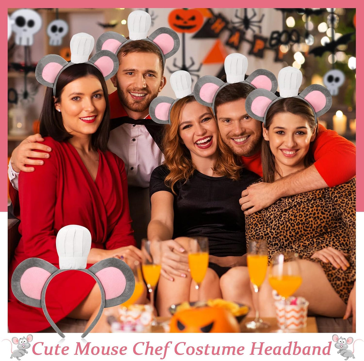3 Pcs Mouse Headband with Chef Hat Cartoon Costume for Halloween Cosplay Party Decoration -