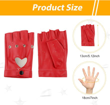 1 Pair Half Finger Leather Gloves - Stylish Red Fingerless Biker Punk for Halloween, Women, Girls, Cosplay, Performance