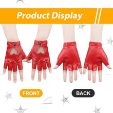 1 Pair Half Finger Leather Gloves - Stylish Red Fingerless Biker Punk for Halloween, Women, Girls, Cosplay, Performance