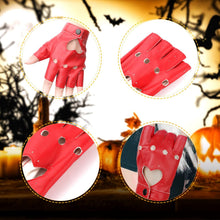 1 Pair Half Finger Leather Gloves - Stylish Red Fingerless Biker Punk for Halloween, Women, Girls, Cosplay, Performance