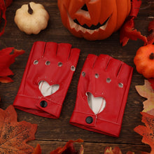 1 Pair Half Finger Leather Gloves - Stylish Red Fingerless Biker Punk for Halloween, Women, Girls, Cosplay, Performance