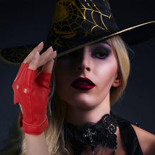 1 Pair Half Finger Leather Gloves - Stylish Red Fingerless Biker Punk for Halloween, Women, Girls, Cosplay, Performance