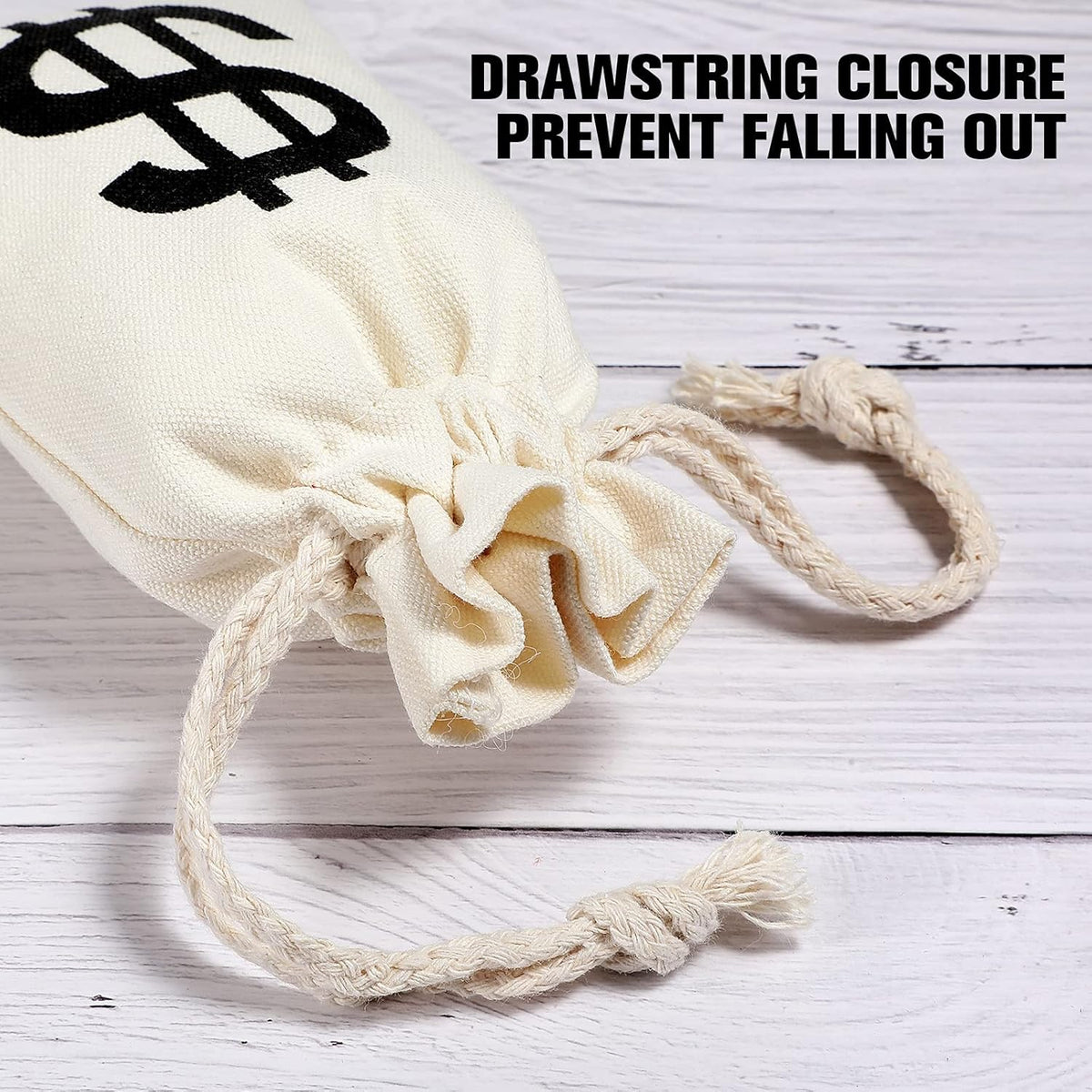 48 Pcs Canvas Money Bags Bulk with Drawstring Dollar Sign Sacks Pouch 4.3 x 7.1 Inch Cash Coin Props for Halloween Bank Robber Pirate Cosplay Party Favors -