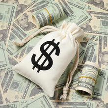 48 Pcs Canvas Money Bags Bulk with Drawstring Dollar Sign Sacks Pouch 4.3 x 7.1 Inch Cash Coin Props for Halloween Bank Robber Pirate Cosplay Party Favors -