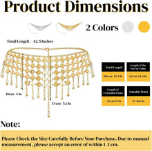 2 Pack Belly Dance Hip Scarf Belt, Dangling Coins Bellys Dancing Skirt, Dancer Bottoms Halloween Costume Accessory for Women, Music Festival, Gold and Silver, 32 Short