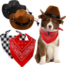 4 Pack Pet Cowboy Costume Accessories Set, 2 Pcs Hat and Bandana Scarf, Puppy Kitten Halloween Christmas Costume, West Party Cosplay Wearing for Cats Small Dogs