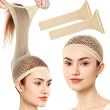 Wig Cap, Hair Net or Wigs, 30 CM Large Mesh Wig Cap or Long Hair or Women, Nylon Hair Net Non Slip or Halloween Rave Party Cosplay-Light Brown 2 PCS
