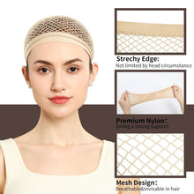 Wig Cap, Hair Net or Wigs, 30 CM Large Mesh Wig Cap or Long Hair or Women, Nylon Hair Net Non Slip or Halloween Rave Party Cosplay-Light Brown 2 PCS