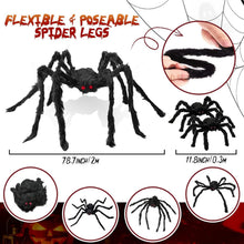 Giant Spider 6.6 t + 0.98 t*2, Halloween Decorations 78" ake Halloween Decor Spiders Large, urry Spiders or Outdoor Indoor Yard Home Costumes Party House Décor, 3 Pack