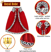 Halloween Dog King Cloak Costume,Cute Funny Halloween Dog King Cape with Crown Adjustable Pet King Cloak for Large Dogs Cats Cosplay Party Supplies Accessories (L)