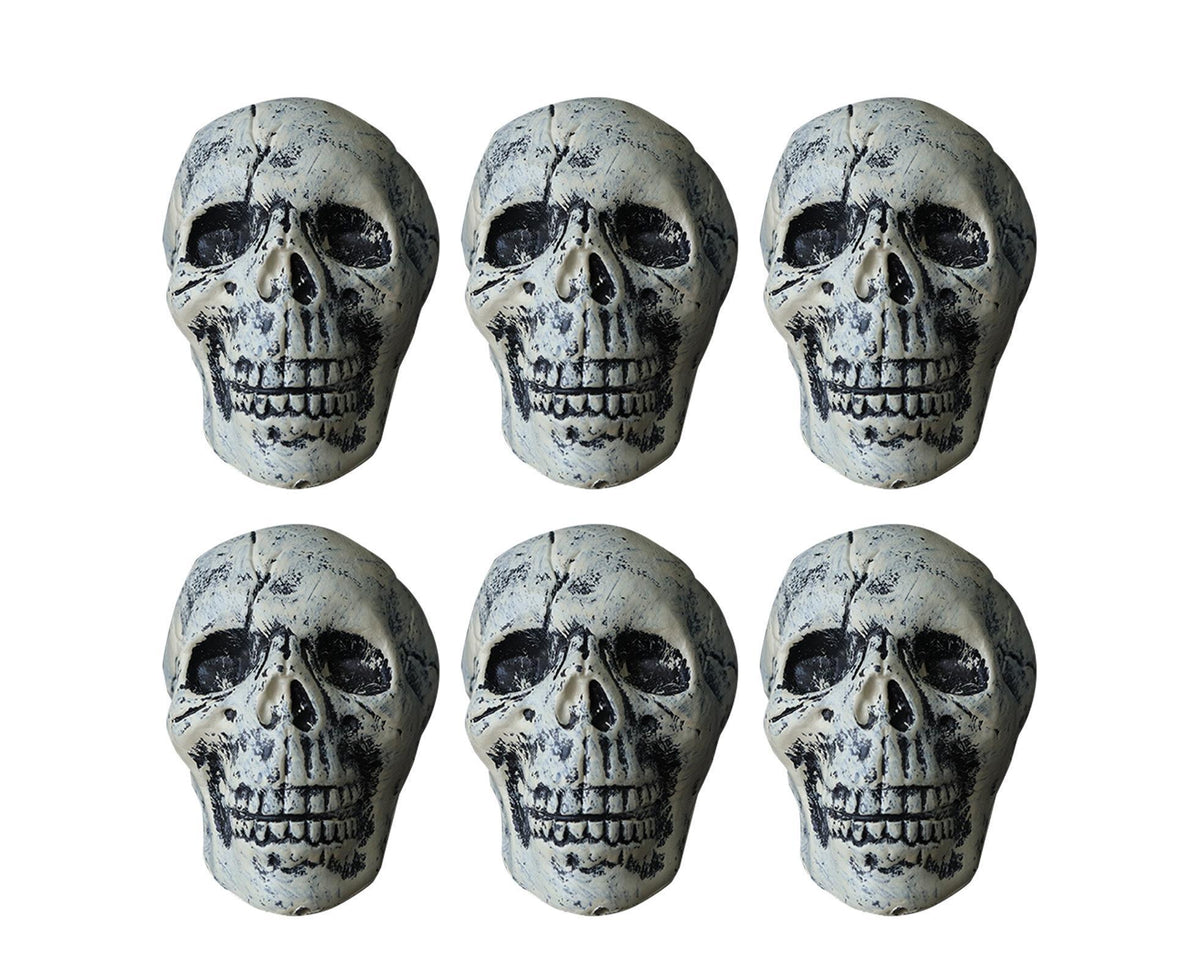 6 Pcs/Set Halloween Skull Ornament Artificial Realistic Increase Atmosphere Durable Clear Texture Skeleton Horror Halloween Skull Statue for Home-White