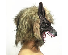 Halloween Horror Savage Wolf Head Mask Masquerade Fluffy Headgear Decoration-Brown