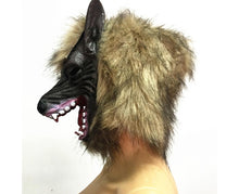 Halloween Horror Savage Wolf Head Mask Masquerade Fluffy Headgear Decoration-Brown