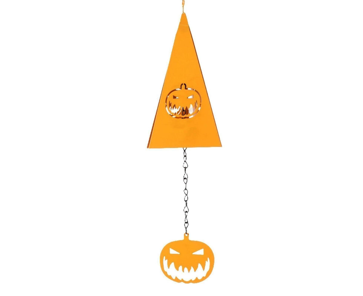 Triangle Wind Chime Festival Prop Ornament Weather-proof Heavy Duty Layout Art Craft Halloween Decor Skull Cross Bats Pumpkin Wind Chime Pendant for Yard