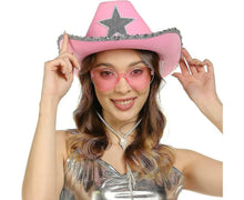 Cowboy Hat Pink Cowgirl Hat With Heart Glasses - Pink Cowboy Hat With Silver Sequin Star - Halloween Decor Cow