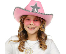Cowboy Hat Pink Cowgirl Hat With Heart Glasses - Pink Cowboy Hat With Silver Sequin Star - Halloween Decor Cow