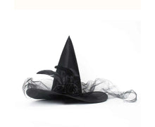 Halloween Witch Hat - Halloween Costume Witches Hats for Women attached with Roses & Feathers-Black