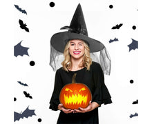 Halloween Witch Hat - Halloween Costume Witches Hats for Women attached with Roses & Feathers-Black