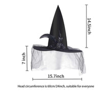 Halloween Witch Hat - Halloween Costume Witches Hats for Women attached with Roses & Feathers-Black