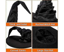 Hallowmas Halloween Pleated Witch Hat Party Witch Hat Black Witch Hat(1pcs, Black)
