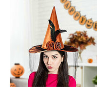 Witches Hats for Women, Cosplay Hats Halloween Hat, Wide Brim Hat, Hats with Half Veil