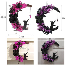 2pcs Halloween Moon Cat Garland with Rose, Black Cat Moon Wreath, Halloween Outdoor Decorations Variant Colour Value Multi