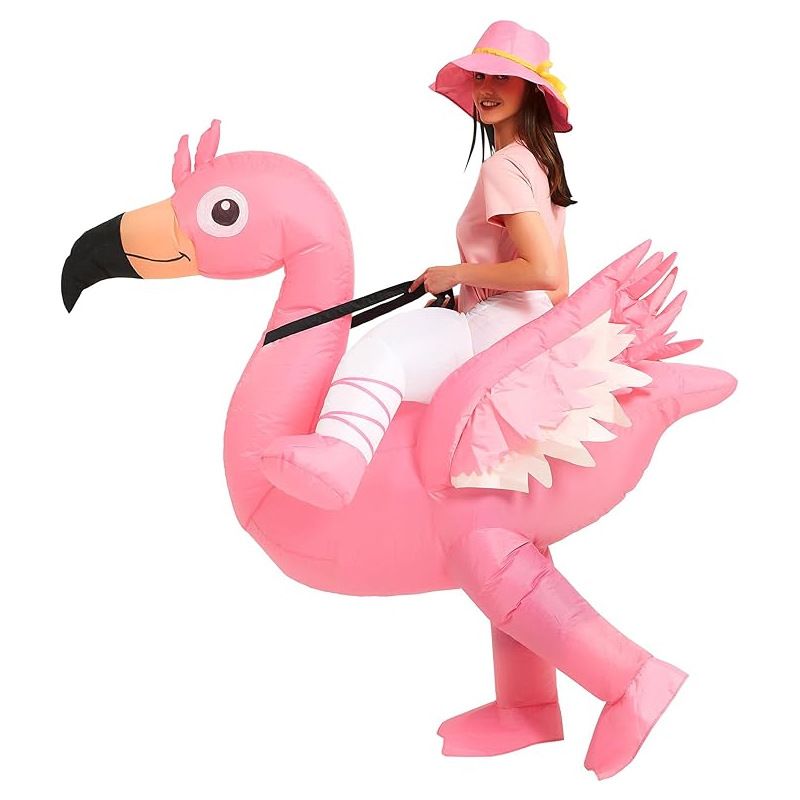 Pink Ride On Flamingo Cartoon Costumes Air Model Inflatable Costume Funny Dress Up Props Halloween Party Clothes Adult One Size