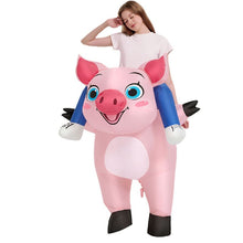 Pink Ride On Pig Cartoon Costumes Air Model Inflatable Costume Funny Dress Up Props Halloween Party Clothes Adult One Size