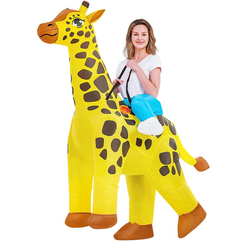 Yellow Ride On Giraffe Cartoon Costumes Air Model Inflatable Costume Funny Dress Up Props Halloween Party Clothes Adult One Size