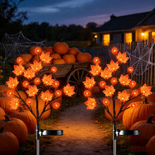 Solar Maple Leaf Branch Lights with 20 Warm LEDs, 8 Lighting Modes & IP65 Waterproof, Auto On/Off Garden Pathway Decor for Fall Harvest and Halloween Ambiance (3PCS, Pumpkin-Small  Maple)