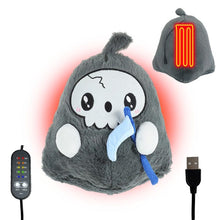 USB-Powered Plush Heating Pad with Cute Grim Reaper Design – Portable Warmth for Home, Office, Car, and Halloween-Themed Gifting (Grey)