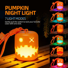 Dual-Expression Halloween Pumpkin Night Light with 7 Modes, Pull-String Control, and Rechargeable Battery – Spooky Festival Decor, Kids' Handheld Prop, and Cozy Bedside Lamp (1PCS)