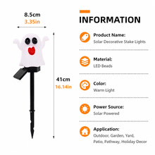 Halloween Solar Pathway Lights Set, 3 Spooky Designs Including Pumpkin with Witch Hat, Cute Ghost, and Faux Campfire, Warm Glow, Auto On/Off, Waterproof Solar Stake Lights for Outdoor Garden Yard Path Decor (Ghost, 3PCS)
