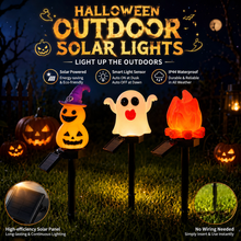 Halloween Solar Pathway Lights Set, 3 Spooky Designs Including Pumpkin with Witch Hat, Cute Ghost, and Faux Campfire, Warm Glow, Auto On/Off, Waterproof Solar Stake Lights for Outdoor Garden Yard Path Decor (Pumpkin, 1PCS)
