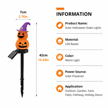 Halloween Solar Pathway Lights Set, 3 Spooky Designs Including Pumpkin with Witch Hat, Cute Ghost, and Faux Campfire, Warm Glow, Auto On/Off, Waterproof Solar Stake Lights for Outdoor Garden Yard Path Decor (Pumpkin, 3PCS)